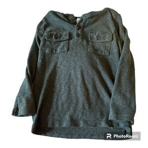 Old Navy Boys 4T Dark Green Hooded Henley Long Sleeve Pullover Shirt Toddler EUC